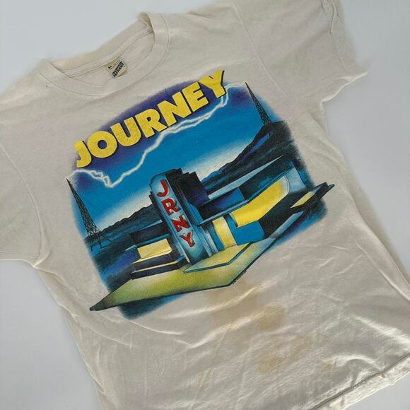 Vintage 1980s Journey Raised on Radio band tour T shirt. Men’s size Small flawed - Picture 1 of 8